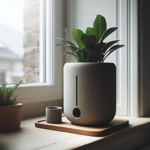 Vaso per fiori autoirrigante rotondo dal design minimalista